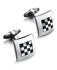 Ready, set, style! The perfect accent for the fashionable business man, these sleek square cuff links feature a sterling silver setting with an onyx (10-3/4 ct. t.w.) and Mother of Pearl checkerboard center. Approximate diameter: 5/8 inch. Ready, set, style! The perfect accent for the fashionable business man, these sleek square cuff links feature a sterling silver setting with an onyx (10-3/4 ct. t.w.) and Mother of Pearl checkerboard center. Approximate diameter: 5/8 inch.