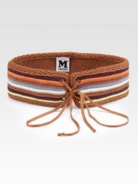 A multi-striped crochet belt with a lace-up closure and bohemian appeal. GrommetsWidth, about 397% cotton/2% nylon/1% elastaneDry cleanMade in Italy A multi-striped crochet belt with a lace-up closure and bohemian appeal. GrommetsWidth, about 397% cotton/2% nylon/1% elastaneDry cleanMade in Italy