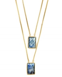 Geometrically chic. RACHEL Rachel Roy's double rectangle drop pendant feature two framed pictures of a music note and a mountain crafted from paper and resin. Set in gold tone mixed metal. Approximate lengths: 24 and 30 inches. Approximate drop: 3/4 inch. Geometrically chic. RACHEL Rachel Roy's double rectangle drop pendant feature two framed pictures of a music note and a mountain crafted from paper and resin. Set in gold tone mixed metal. Approximate lengths: 24 and 30 inches. Approximate drop: 3/4 inch.