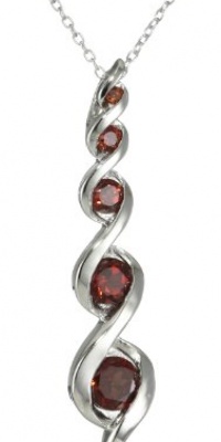 Platinum Plated Sterling Silver Garnet Pendant Necklace, 18 Platinum Plated Sterling Silver Garnet Pendant Necklace, 18