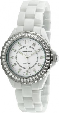 Peugeot Women's PS4885WT Swiss Ceramic Swarovski Crystal White Dial Watch Peugeot Women's PS4885WT Swiss Ceramic Swarovski Crystal White Dial Watch