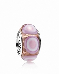 A concentric circular pattern adds decorative depth to this murano glass charm. Logo-engraved sterling silver trim displays the PANDORA signature. A concentric circular pattern adds decorative depth to this murano glass charm. Logo-engraved sterling silver trim displays the PANDORA signature.