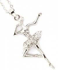 Adorable Clear Crystal Embellished Dancing Ballerina Ballet Charm Pendant and Necklace - Silver Rhodium Plated Adorable Clear Crystal Embellished Dancing Ballerina Ballet Charm Pendant and Necklace - Silver Rhodium Plated