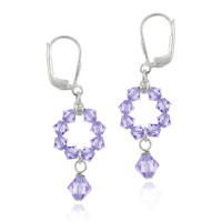 Sterling Silver and Dark Purple Swarovski Crystallized Elements Open Circle Drop Leverback Earrings