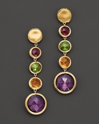 18K yellow gold brightly frames drops of boldly-hued precious gemstones. 18K yellow gold brightly frames drops of boldly-hued precious gemstones.