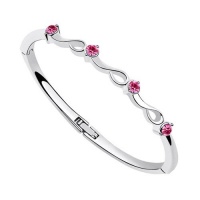 Contessa Bella Fancy Genuine 18k White Gold Plated Pink Swarovski Austrian Crystal Elements Wave Swirl Women Thin Stackable Hinged Bangle Bracelet Elegant Silver Color Crystal Fashion Jewelry Contessa Bella Fancy Genuine 18k White Gold Plated Pink Swarovski Austrian Crystal Elements Wave Swirl Women Thin Stackable Hinged Bangle Bracelet Elegant Silver Color Crystal Fashion Jewelry