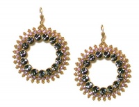 Catherine Popesco 14K Gold Plated Double Circle Filigree Dangle Earrings with Black Diamond Swarovski Crystals Catherine Popesco 14K Gold Plated Double Circle Filigree Dangle Earrings with Black Diamond Swarovski Crystals