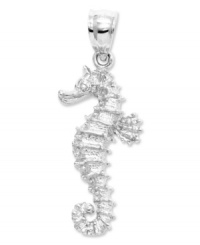 A playful addition to your collection of sea creatures. This 14k white gold seahorse charm features a unique textured surface. Chain not included. Approximate length: 1-2/10 inches. Approximate width: 1/2 inch. A playful addition to your collection of sea creatures. This 14k white gold seahorse charm features a unique textured surface. Chain not included. Approximate length: 1-2/10 inches. Approximate width: 1/2 inch.