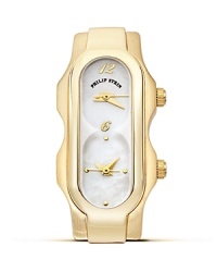 Dual quartz movement signature mini watch head in gold plated stainless steel from Philip Stein. Dual quartz movement signature mini watch head in gold plated stainless steel from Philip Stein.