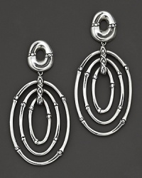 From the Bamboo collection, door knocker style triped nested oval earrings inspired from bamboo, designed by John Hardy. From the Bamboo collection, door knocker style triped nested oval earrings inspired from bamboo, designed by John Hardy.