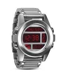 This stainless steel Nixon watch is a bold move, expertly mixing substance and style with upgraded features for the adventuresome guy who plays extra hard. This stainless steel Nixon watch is a bold move, expertly mixing substance and style with upgraded features for the adventuresome guy who plays extra hard.
