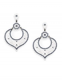 THE LOOKIntricate silhouette Blue crystal stone accentsSilverplated brass settingPost backTHE MEASUREMENTWidth, about 2Length, about 2½ORIGINImported THE LOOKIntricate silhouette Blue crystal stone accentsSilverplated brass settingPost backTHE MEASUREMENTWidth, about 2Length, about 2½ORIGINImported