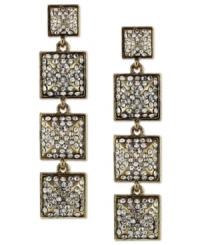 Industrial elegance, by Jessica Simpson. An antiqued finish gets upgraded with pave accents on these multi-drop linear earrings. Crafted in gold tone mixed metal. Approximate drop: 2 inches. Industrial elegance, by Jessica Simpson. An antiqued finish gets upgraded with pave accents on these multi-drop linear earrings. Crafted in gold tone mixed metal. Approximate drop: 2 inches.