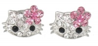 Adorable X-small 1/4 Kitty Stud Earrings w/ Pink Flower Bow - Silver Plated - Comes Gift Boxed Adorable X-small 1/4 Kitty Stud Earrings w/ Pink Flower Bow - Silver Plated - Comes Gift Boxed