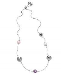Modern art. With adjustable spheres, Breil's striking silver tone Chaos necklace conveys contemporary style at its best. Crafted in stainless steel with natural stone accents in white, rose and purple. Approximate length: 28 inches. Modern art. With adjustable spheres, Breil's striking silver tone Chaos necklace conveys contemporary style at its best. Crafted in stainless steel with natural stone accents in white, rose and purple. Approximate length: 28 inches.