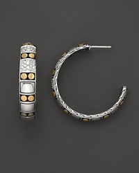 Diamond pavé adds sparkle to gold and sterling silver hoop earrings from the Dot Deco collection by John Hardy. Diamond pavé adds sparkle to gold and sterling silver hoop earrings from the Dot Deco collection by John Hardy.