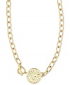 The king of your collection. This golden Anne Klein necklace roars with a lion's head pendant strung a linked toggle chain. Crafted in gold tone mixed metal. Approximate length: 17 inches + 2-inch extender. Approximate drop: 1 inch.