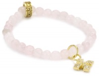 Queen Baby 6mm Rose Quartz Bead Bracelet with 18K Vermeil Pave Cubic-Zirconia MB Cross Queen Baby 6mm Rose Quartz Bead Bracelet with 18K Vermeil Pave Cubic-Zirconia MB Cross