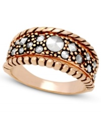Add some glitter and glam to your look. Genevieve & Grace's pretty beaded and rope edge ring features sparkling marcasite in 18k rose gold over sterling silver. Size 7 and 8.