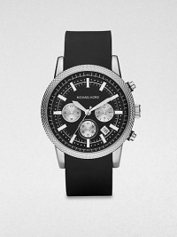 Date display and luminescent markers add style and definition to this classic chronograph timepiece, constructed from stainless steel with a sporty silicone strap bracelet for long-lasting comfort and wearability.Chronograph movementRound bezelWater resistant to 10ATMDate display at 4 o'clockSecond handStainless steel case: 45mm(1.77)Silicone strap braceletImported Date display and luminescent markers add style and definition to this classic chronograph timepiece, constructed from stainless steel with a sporty silicone strap bracelet for long-lasting comfort and wearability.Chronograph movementRound bezelWater resistant to 10ATMDate display at 4 o'clockSecond handStainless steel case: 45mm(1.77)Silicone strap braceletImported