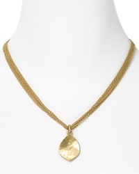 A gleaming hammered pendant finishes this multi-strand chain necklace from Lauren Ralph Lauren. A gleaming hammered pendant finishes this multi-strand chain necklace from Lauren Ralph Lauren.