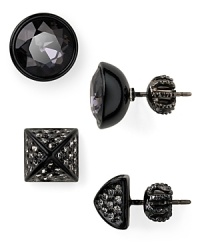 Wear them together, separately, or mixed and matched. We adore the chic geometry of Juicy Couture's round and pyramid studs. Wear them together, separately, or mixed and matched. We adore the chic geometry of Juicy Couture's round and pyramid studs.