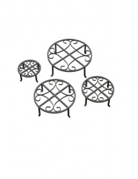 Red Carpet Studios Set of Four Round Black Iron Plant Stands, Scroll Pattern Red Carpet Studios Set of Four Round Black Iron Plant Stands, Scroll Pattern