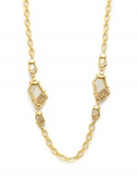 THE LOOKFaceted colored glass crystal accents Oval links 22k goldplated settingHook closure THE MEASUREMENTLength, about 29ORIGINImported THE LOOKFaceted colored glass crystal accents Oval links 22k goldplated settingHook closure THE MEASUREMENTLength, about 29ORIGINImported