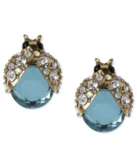 Insect appeal. Betsey Johnson's stud earrings, crafted from gold-tone mixed metal with colorful crystal accents, is designed in a whimsical bug motif for a stylish touch. Approximate drop: 1/2 inch. Insect appeal. Betsey Johnson's stud earrings, crafted from gold-tone mixed metal with colorful crystal accents, is designed in a whimsical bug motif for a stylish touch. Approximate drop: 1/2 inch.