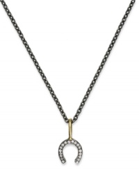 Let luck shine on you. This pendant, set in 14k gold over sterling silver and oxidized sterling silver, features a horseshoe design adorned with cubic zirconia accents for a lustrous look. Approximate length: 16 inches. Approximate drop: 3/4 inch. Let luck shine on you. This pendant, set in 14k gold over sterling silver and oxidized sterling silver, features a horseshoe design adorned with cubic zirconia accents for a lustrous look. Approximate length: 16 inches. Approximate drop: 3/4 inch.