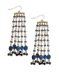 A waterfall of cool color. These Lauren by Ralph Lauren earrings feature five linear drops with glass and resin beads of various blue hues. Crafted from 14k antiqued gold-plated mixed metal. Approximate drop: 3 inches. Approximate diameter: 3/4 inch. A waterfall of cool color. These Lauren by Ralph Lauren earrings feature five linear drops with glass and resin beads of various blue hues. Crafted from 14k antiqued gold-plated mixed metal. Approximate drop: 3 inches. Approximate diameter: 3/4 inch.