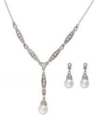 Get the look of endless elegance with this Charter Club jewelry set. Includes a sophisticated Y-silhouette necklace and drop earrings embellished with crystal accents and glass pearls. Crafted in silver tone mixed metal. Approximate length (necklace): 16 inches + 2-inch extender. Approximate drop (necklace): 3-1/2 inches. Approximate drop (earrings): 3/4 inch. Get the look of endless elegance with this Charter Club jewelry set. Includes a sophisticated Y-silhouette necklace and drop earrings embellished with crystal accents and glass pearls. Crafted in silver tone mixed metal. Approximate length (necklace): 16 inches + 2-inch extender. Approximate drop (necklace): 3-1/2 inches. Approximate drop (earrings): 3/4 inch.