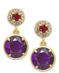 Get the drop on the latest trends. This pair of alluring earrings from Lauren Ralph Lauren features a double drop silhouette with amethyst resin beads and pave accents. Crafted in 14k gold-plated mixed metal. Approximate drop: 1 inch. Get the drop on the latest trends. This pair of alluring earrings from Lauren Ralph Lauren features a double drop silhouette with amethyst resin beads and pave accents. Crafted in 14k gold-plated mixed metal. Approximate drop: 1 inch.