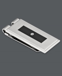 Stay organized in style. This polished stainless steel money clip features a rectangular black enamel center with a sparkling diamond accent. Surface coated with a scratch-resistant clear finish. Tension back keeps money secure. Approximate length: 2-1/6 inches. Approximate width: 7/8 inch. Stay organized in style. This polished stainless steel money clip features a rectangular black enamel center with a sparkling diamond accent. Surface coated with a scratch-resistant clear finish. Tension back keeps money secure. Approximate length: 2-1/6 inches. Approximate width: 7/8 inch.
