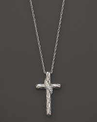 Diamond pavé adds sparkle to a sterling silver cross pendant necklace from the Classic Chain Kepang collection by John Hardy. Diamond pavé adds sparkle to a sterling silver cross pendant necklace from the Classic Chain Kepang collection by John Hardy.