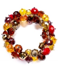 Clusters of fall colors for the season! Slip on c.A.K.e. by Ali Khan's stretchable bracelet, with autumn-inspired color glass beads. Crafted in gold tone mixed metal. Approximate diameter: 2 inches. Clusters of fall colors for the season! Slip on c.A.K.e. by Ali Khan's stretchable bracelet, with autumn-inspired color glass beads. Crafted in gold tone mixed metal. Approximate diameter: 2 inches.