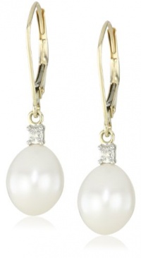 10k Gold Freshwater Cultured Pearl and Diamond Drop Earrings 10k Gold Freshwater Cultured Pearl and Diamond Drop Earrings
