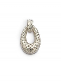 THE LOOKBasketweave collectionBasketweave textured designPerforated accentsSterling silver setting Latch closure THE MEASUREMENTLength, about 1.75ORIGINMade in USAPlease note: chain not included. THE LOOKBasketweave collectionBasketweave textured designPerforated accentsSterling silver setting Latch closure THE MEASUREMENTLength, about 1.75ORIGINMade in USAPlease note: chain not included.