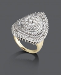 For style that's out of the ordinary. This exquisite design highlights a pear-shaped cluster of round and baguette-cut diamonds (3 ct. t.w.) set in 14k white gold with a 14k gold band. For style that's out of the ordinary. This exquisite design highlights a pear-shaped cluster of round and baguette-cut diamonds (3 ct. t.w.) set in 14k white gold with a 14k gold band.