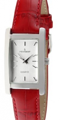 Peugeot Women's 3008RD Silver-Tone Red Leather Strap Watch Peugeot Women's 3008RD Silver-Tone Red Leather Strap Watch