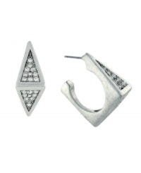 It's hip to be square, when you indulge in this chic style by BCBGeneration! Square-shaped hoops shimmer with the addition of clear glass accents in oxidized silver tone mixed metal. Approximate diameter: 1 inch. It's hip to be square, when you indulge in this chic style by BCBGeneration! Square-shaped hoops shimmer with the addition of clear glass accents in oxidized silver tone mixed metal. Approximate diameter: 1 inch.