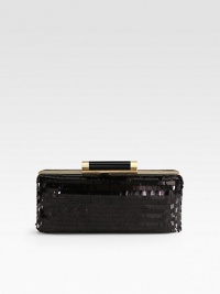 Fluttering sequins add movement to this sparkling clutch with sleek leather accents and goldtone hardware. Detachable chain shoulder strap, 20½ dropTop clasp closureOne inside open pocketFully lined8W X 3H X 1DImported Fluttering sequins add movement to this sparkling clutch with sleek leather accents and goldtone hardware. Detachable chain shoulder strap, 20½ dropTop clasp closureOne inside open pocketFully lined8W X 3H X 1DImported