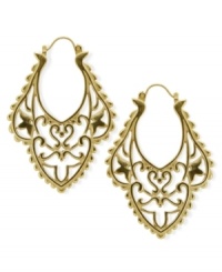 Make a statement with a bold pair of Moroccan-inspired filigree earrings. Crafted from nickel-free base metal, this 14k gold-plated design is suitable for sensitive skin. Approximate drop: 2 inches. Make a statement with a bold pair of Moroccan-inspired filigree earrings. Crafted from nickel-free base metal, this 14k gold-plated design is suitable for sensitive skin. Approximate drop: 2 inches.