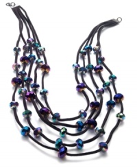 Rainbow-colored glass beads create a mesmerizing effect on this layered necklace from Style&co. Strung on a five-row fabric cord silhouette. Crafted in hematite tone mixed metal. Approximate length: 21 inches + 2-inch extender. Rainbow-colored glass beads create a mesmerizing effect on this layered necklace from Style&co. Strung on a five-row fabric cord silhouette. Crafted in hematite tone mixed metal. Approximate length: 21 inches + 2-inch extender.
