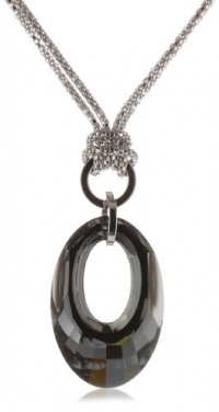 Sterling Silver Italian Rhodium Plated Open Oval Grey Swarovski Crystal Necklace, 16.5+2 Extender Sterling Silver Italian Rhodium Plated Open Oval Grey Swarovski Crystal Necklace, 16.5+2 Extender