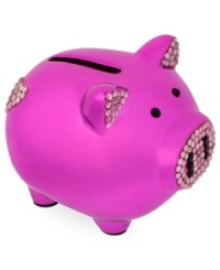 Bring home the bacon. This fuchsia metallic piggy bank from Betsey Johnson features glass crystal accents and puts a whimsical touch on saving your money. Item comes packaged in a signature Betsey Johnson Gift Box. Approximate length: 3-1/2 inches. Approximate height: 3 inches. Approximate width: 2-5/8 inches. Bring home the bacon. This fuchsia metallic piggy bank from Betsey Johnson features glass crystal accents and puts a whimsical touch on saving your money. Item comes packaged in a signature Betsey Johnson Gift Box. Approximate length: 3-1/2 inches. Approximate height: 3 inches. Approximate width: 2-5/8 inches.