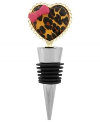 Wild at heart. This wine stopper from Betsey Johnson features a leopard-print faceted heart with a small bow for a whimsical touch. Item comes packaged in a signature Betsey Johnson Gift Box. Approximate length: 4 inches. Wild at heart. This wine stopper from Betsey Johnson features a leopard-print faceted heart with a small bow for a whimsical touch. Item comes packaged in a signature Betsey Johnson Gift Box. Approximate length: 4 inches.