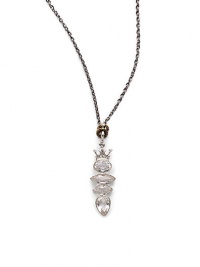 THE LOOKGemstone CollectionQuartz pendant set in sterling silverAntiqued bronze accentsRhodium chainNo closureTHE MEASUREMENTPendant length, about 4Chain drop, about 15½ORIGINMade in USA THE LOOKGemstone CollectionQuartz pendant set in sterling silverAntiqued bronze accentsRhodium chainNo closureTHE MEASUREMENTPendant length, about 4Chain drop, about 15½ORIGINMade in USA