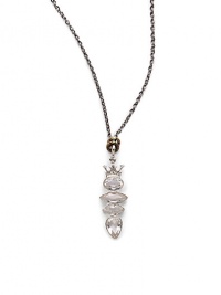 THE LOOKGemstone CollectionQuartz pendant set in sterling silverAntiqued bronze accentsRhodium chainNo closureTHE MEASUREMENTPendant length, about 4Chain drop, about 15½ORIGINMade in USA