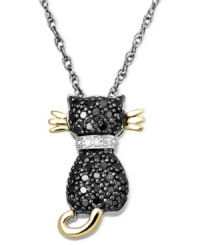 A flaunt-worthy feline! This sparkling pendant is perfect for any true cat lover with its round-cut black diamond body (1/5 ct. t.w.) and white diamond-accented collar. Crafted in sterling silver with 14k gold accents. Approximate length: 18 inches. Approximate drop: 5/8 inch.